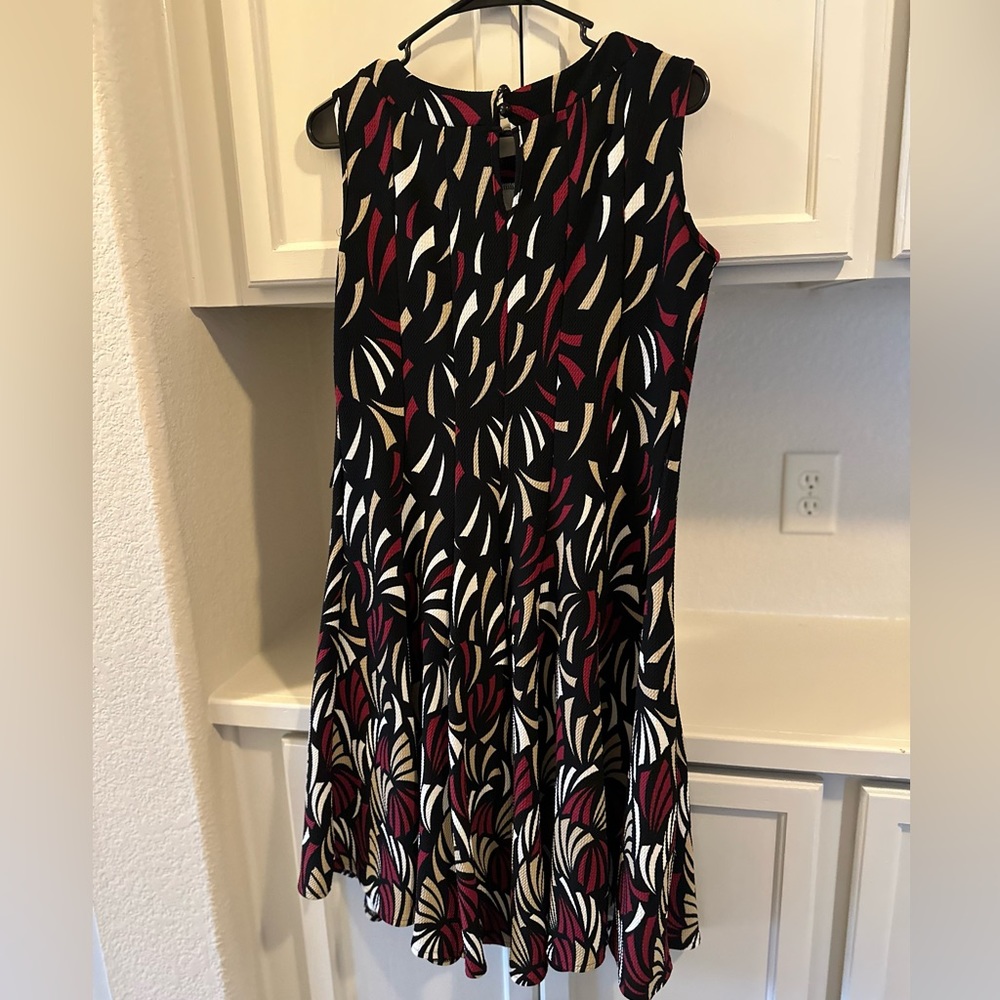 Haani Fit Flare Dress - Black with print - Size PM Petite Medium